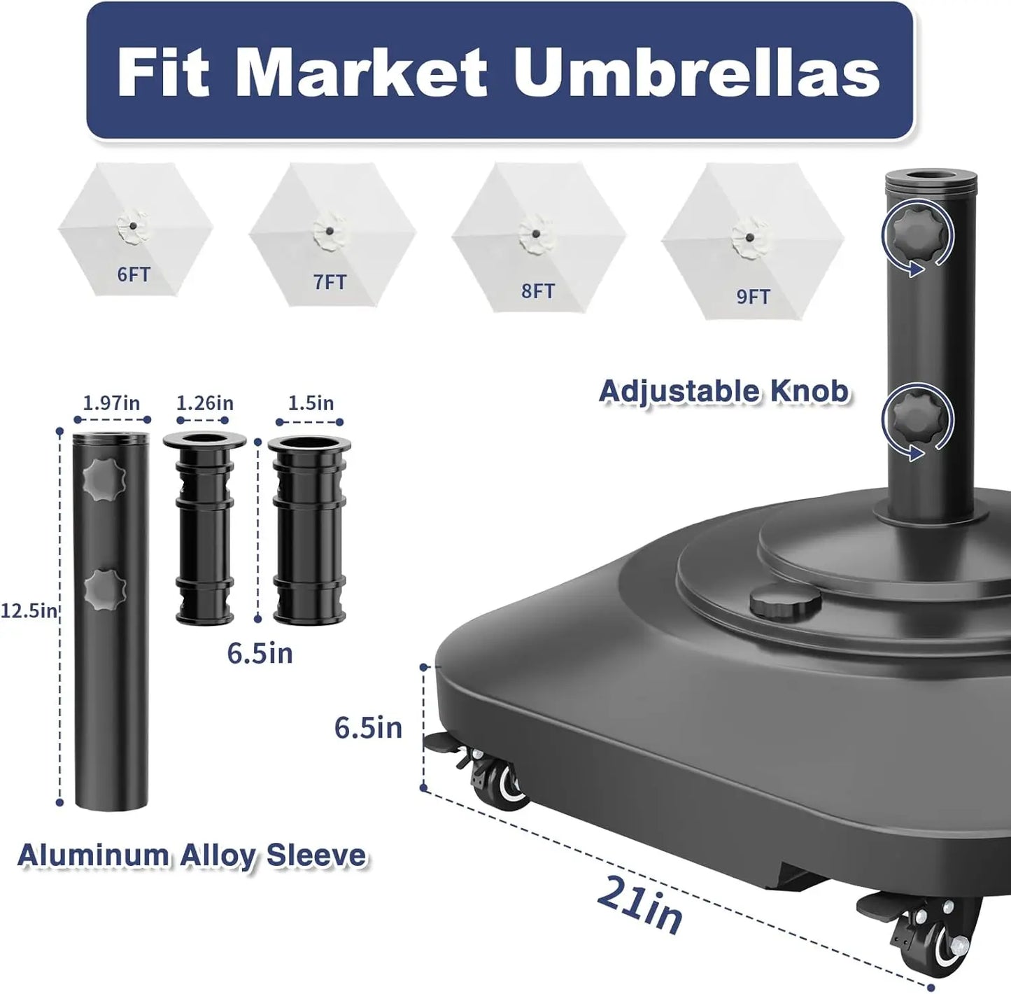 Heavy Duty 5-Wheel Patio Umbrella Base 145lb Fillable Holder Fits Multiple Sizes