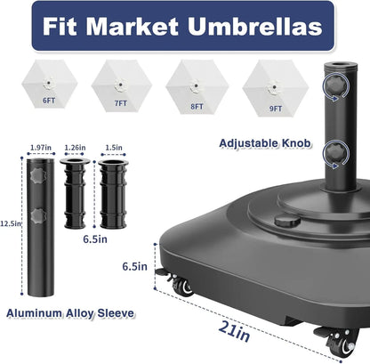 Heavy Duty 5-Wheel Patio Umbrella Base 145lb Fillable Holder Fits Multiple Sizes