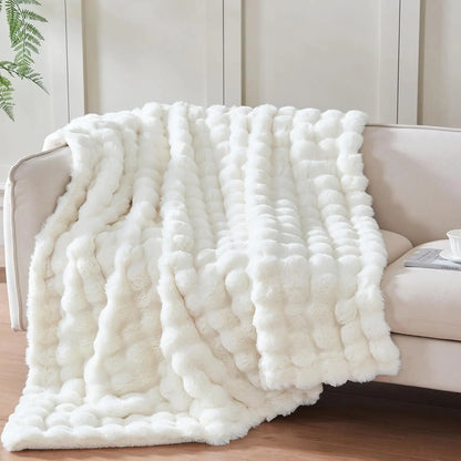 Faux Rabbit Fleece Throw Blanket for Bedroom Living Room