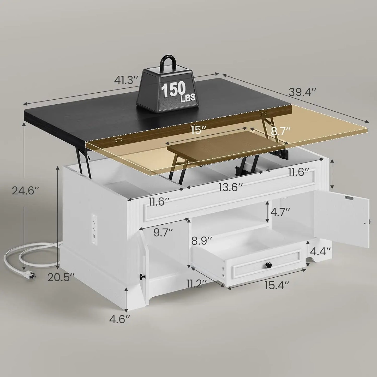 Multi-Function Lift Top Coffee Table with Storage Power Outlets Hidden Compartment