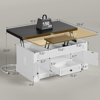 Multi-Function Lift Top Coffee Table with Storage Power Outlets Hidden Compartment