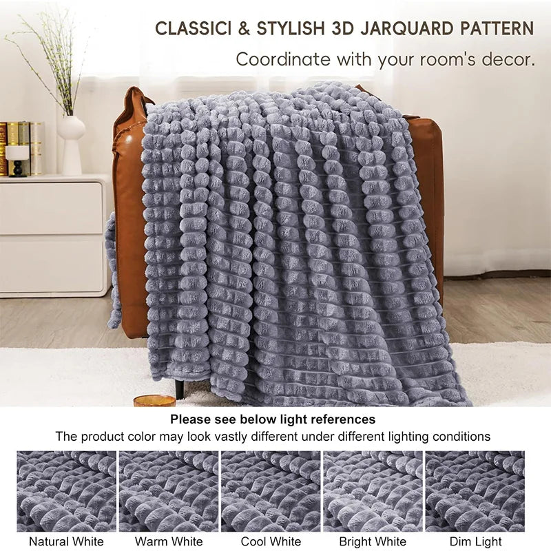 Faux Rabbit Fur Checkered Throw Blanket Fluffy for Bed Couch