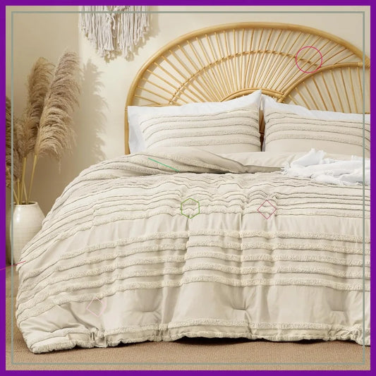 Vintage Farmhouse Tufted Striped King Size Comforter Bedding Set