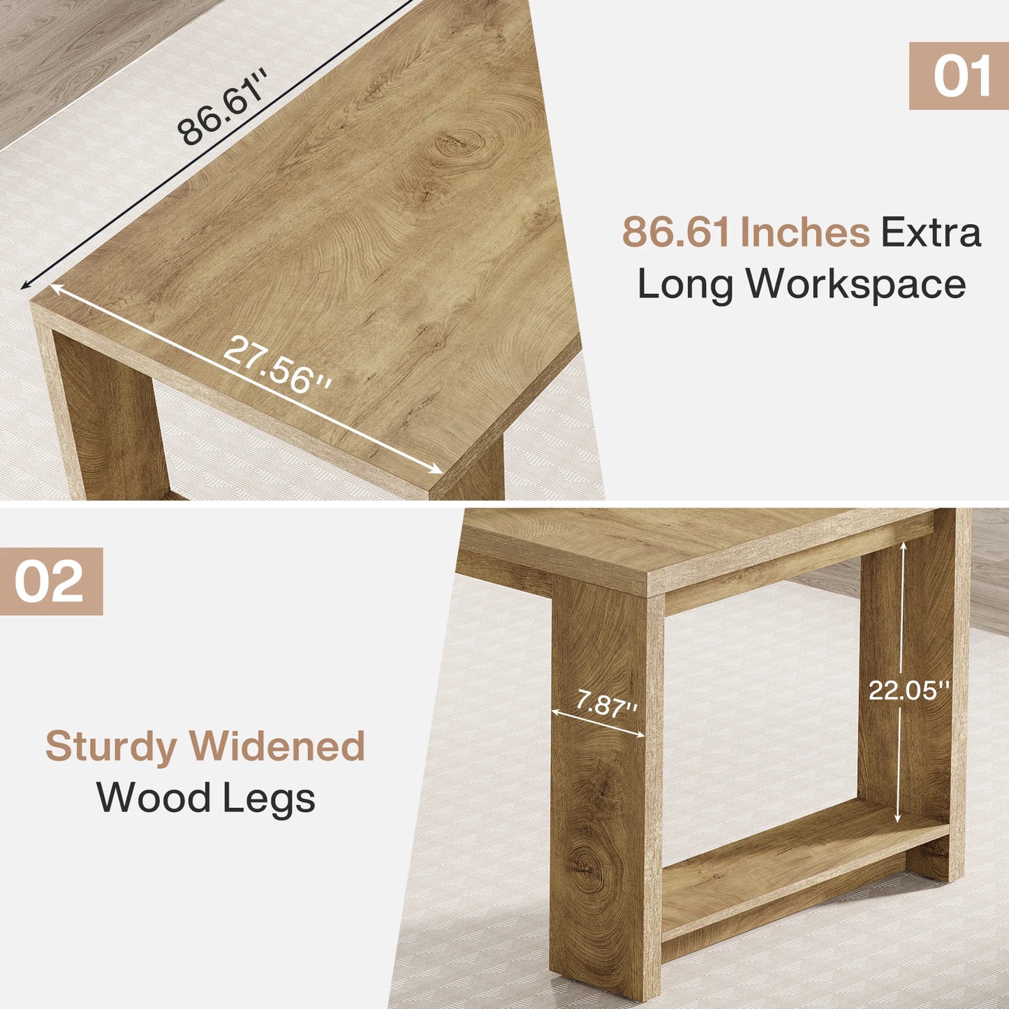 Extra Long 86.6" Two Person Desk Wood Large Workstation