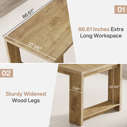 Extra Long 86.6" Two Person Desk Wood Large Workstation