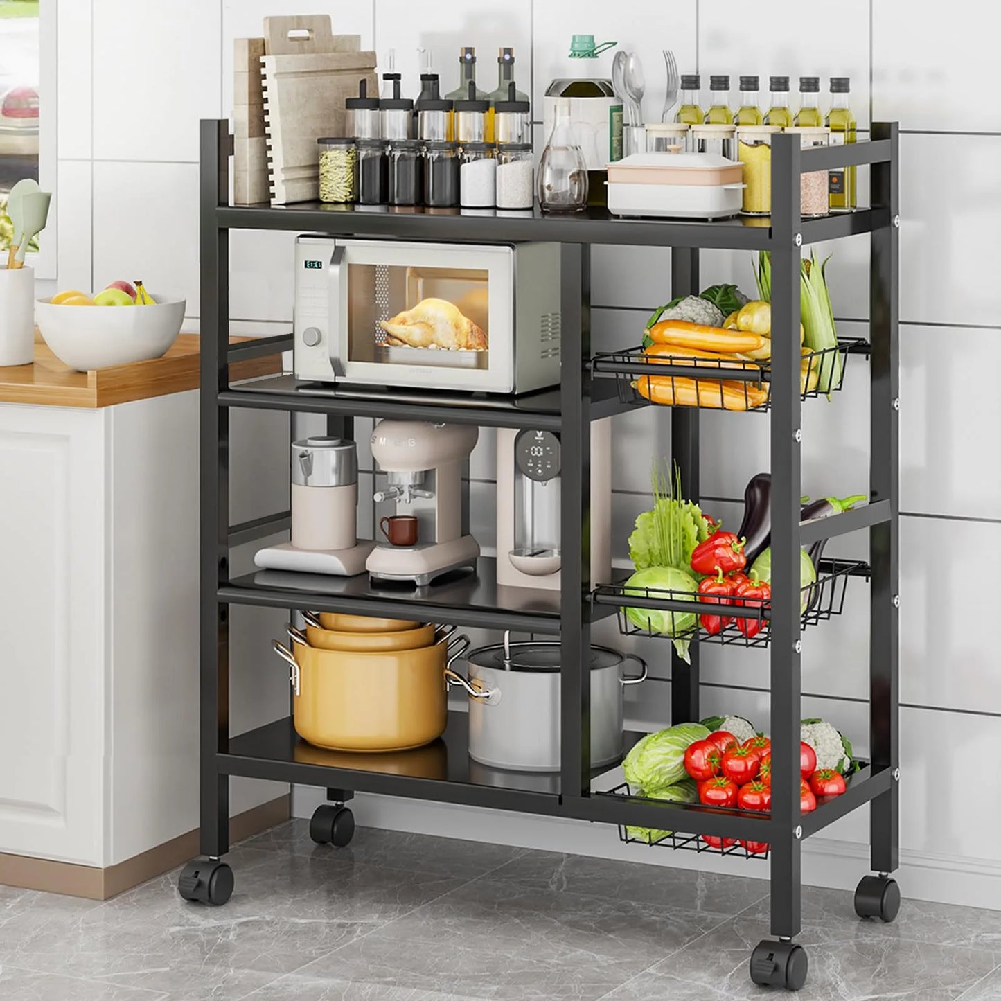 Multi-functional Black Metal Removable Cabinet Storage Rack 4 layers Multi-Layer Vegetable Fruit Storage Rack