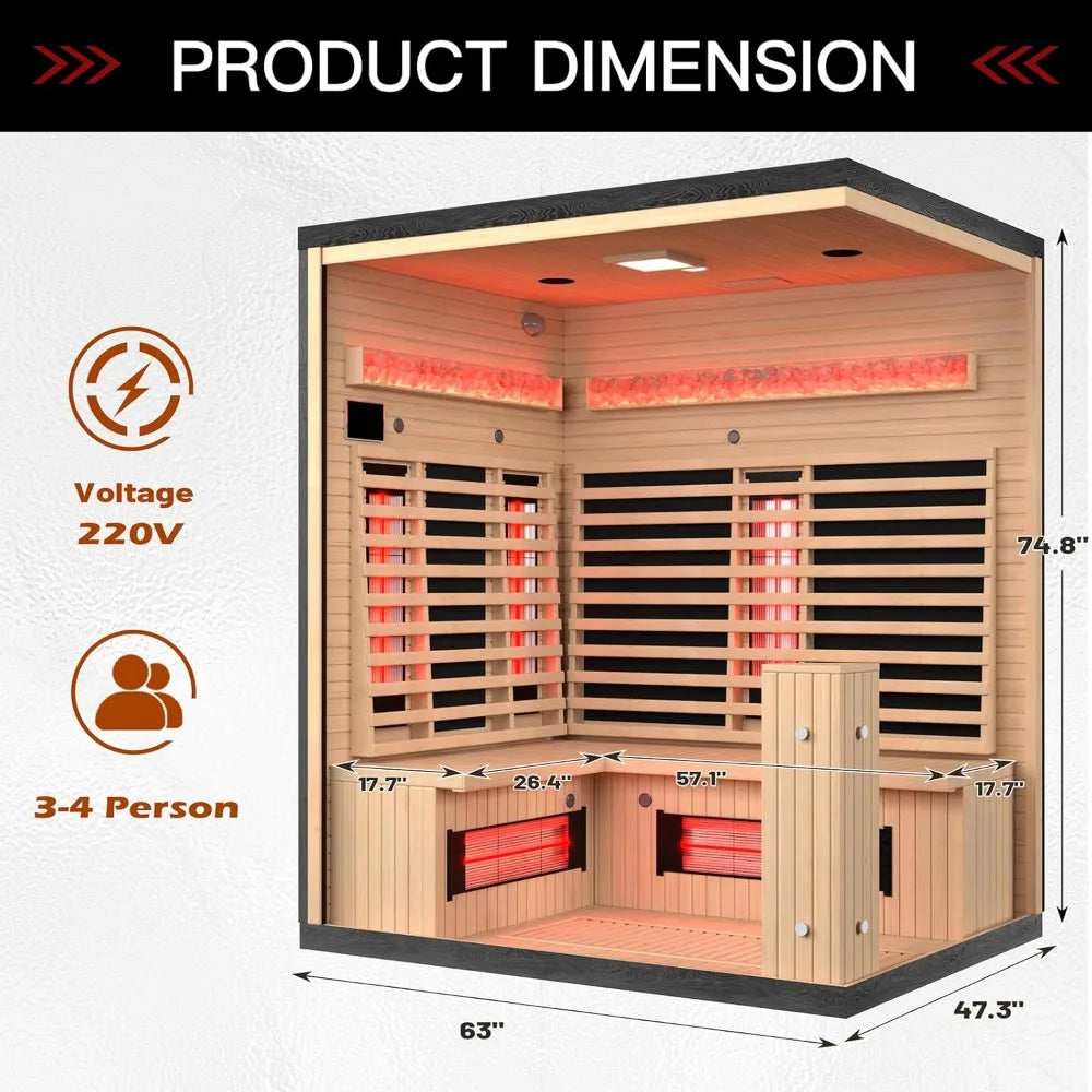 Canadian Hemlock Indoor Infrared Sauna with Himalayan Salt Panel 3-4 Person