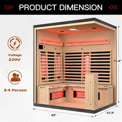 Canadian Hemlock Indoor Infrared Sauna with Himalayan Salt Panel 3-4 Person