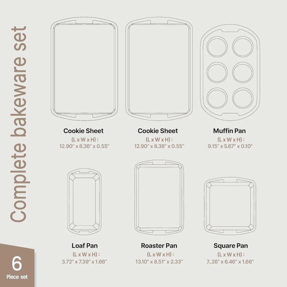 6-Piece Stackable Bakeware Set - Non-Stick Carbon Steel Baking Pans for Professional & Home Cooking