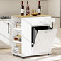Portable Rolling Kitchen Island on Wheels with Tilt Out Trash Can Storage Towel Rack Spice Rack