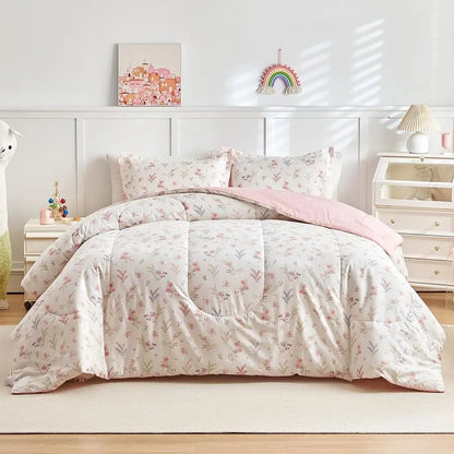 Cotton Floral Design Comforter Bedding Set for Girls Twin Size 68x88" 3 Pieces