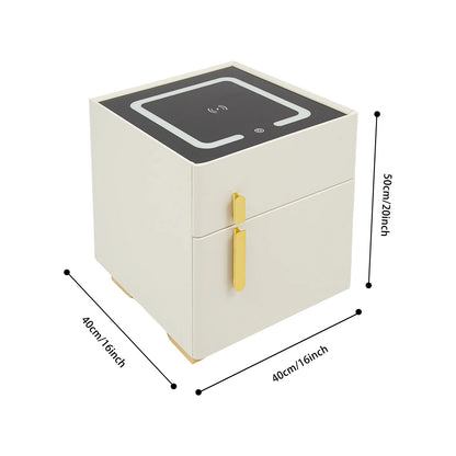 Solid Wood LED Smart Nightstand w/ Drawer (2), Safe, Wireless Charging