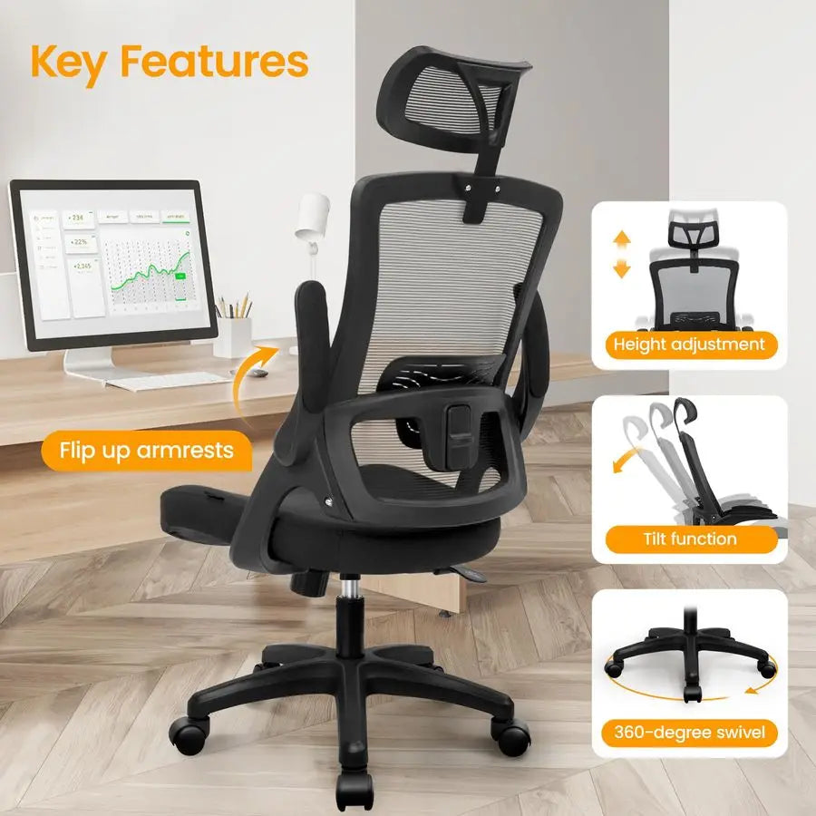 Mesh Ergonomic High Back Office Desk Chair Adjustable Arms Lumbar Support Headrest