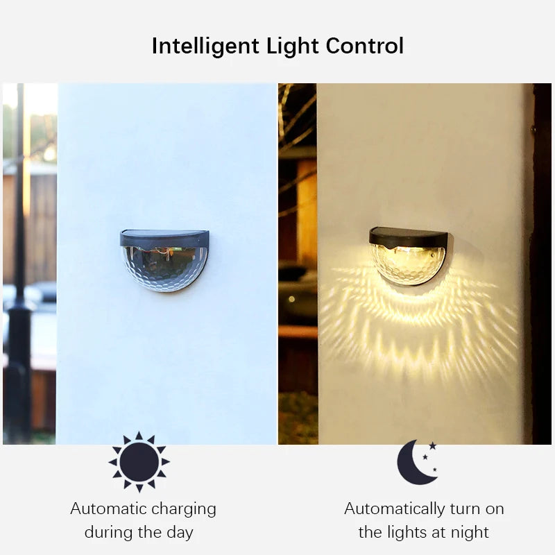 Solar 6 LED Outdoor Waterproof Wall Lamp Lights Warm White for Yard Garage Porch Fence Driveway Railing 2Pcs