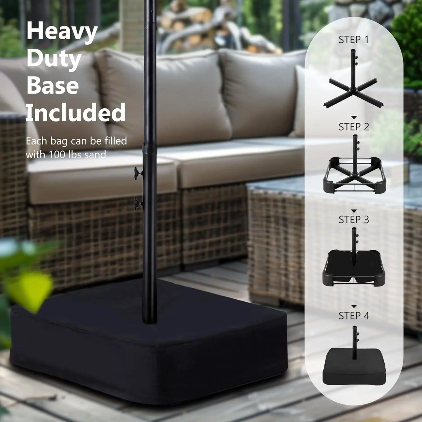 Large Double Sided Outdoor Rectangular Patio Umbrella Base Included Crank Handle 15 Ft
