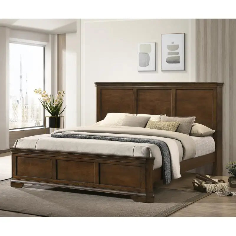 Traditional Wood Queen Bedroom Set with Panel Bed 2 Nightstands 3 Piece