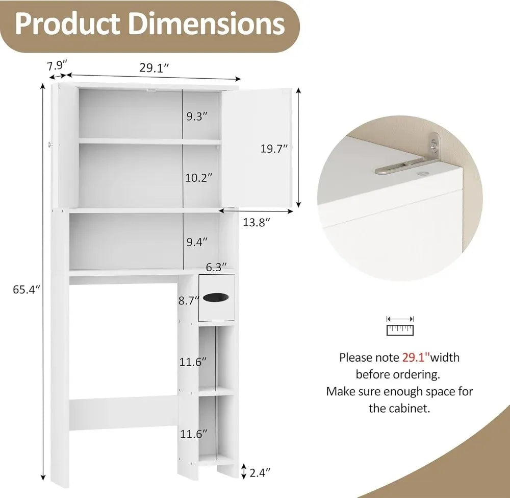 Over the Toilet Bathroom Storage Cabinet with Toilet Paper Holder Stand Freestanding Cabinet Space Saver