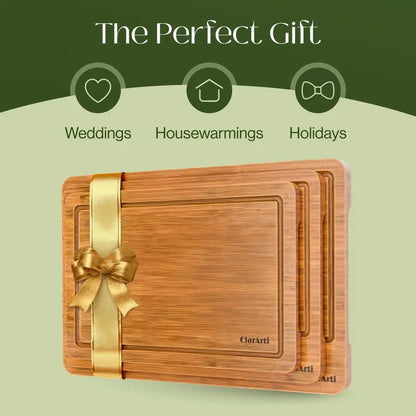 Non-Slip Bamboo Cutting Boards Juice Groove Non-Toxic Set of 3