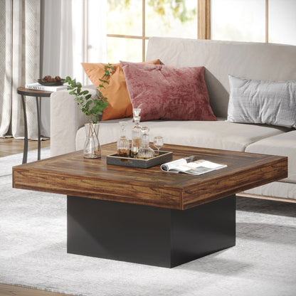 Rustic Low Square Coffee Table Square LED Engineered Wood