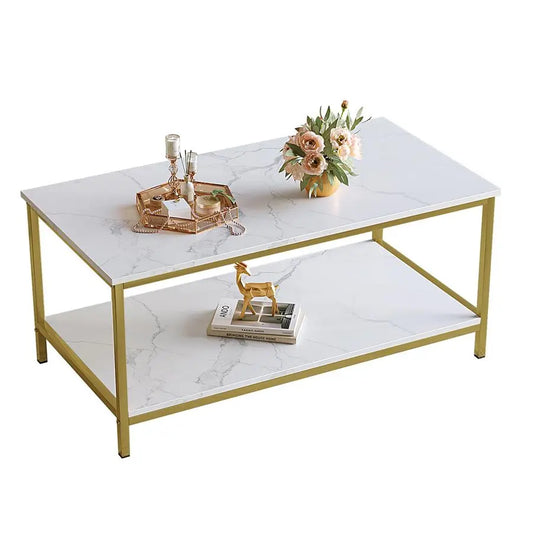Modern Industrial Coffee Table White Gold 2 Tier