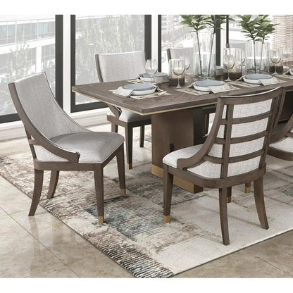 Modern Extension Table Dining Set 8 Armchairs Upholstered Gold Tipping 9-Piece